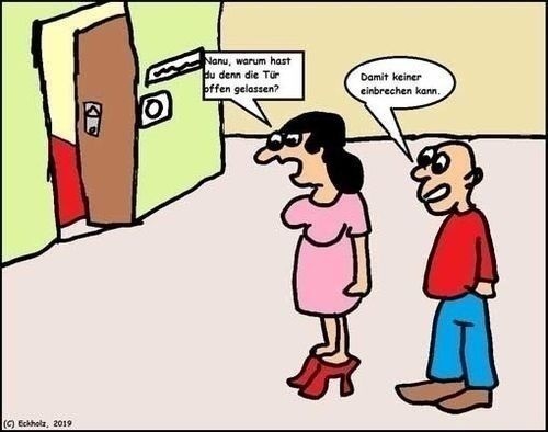 Cartoon: Vorsichtsmaßnahme 2 (medium) by Wutkritzler78 tagged vorsichtsmaßnahme,paranoia,einbruchsschutz,angst,mann,frau,ehe,kriminalität