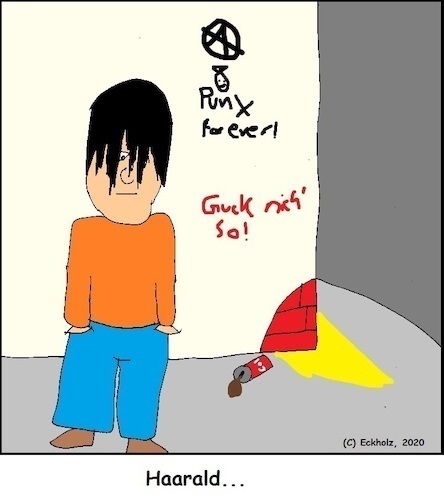 Cartoon: Haarald... (medium) by Moppel tagged haarald,haar,mähne,lang,mann,ungepflegtheit,gleichgültigkeit,desinteresse,gesellschaft