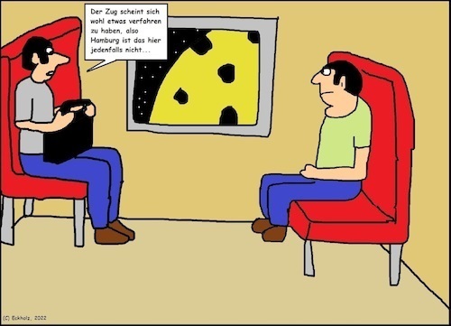 Cartoon: Verfahren... (medium) by Moppel tagged bahn,reisen,mond,verfahren,männer,unterwegs