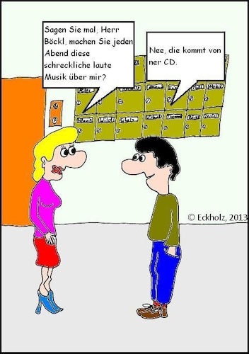 Cartoon: Laute Musik... (medium) by Stiftquäler78 tagged musik,ruhestörung,frau,mann,nachbarschaft,lärm,krach,cd