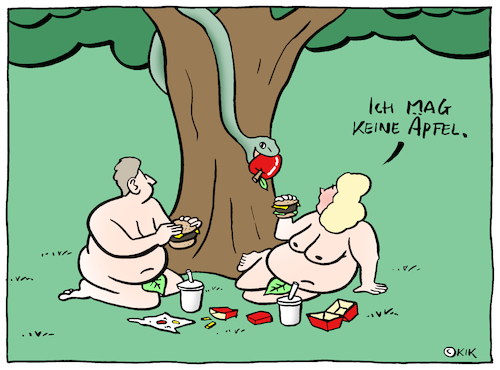 Cartoon: Adam und Eva (medium) by Kik tagged adam,eva,essen,apfel,schlange,kik,adam,eva,essen,apfel,schlange,kik