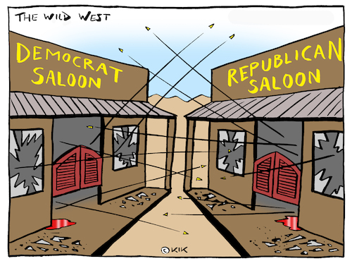 Cartoon: Wild wild west (medium) by Kik tagged usa,trump,democrats,republicans,parties,politics,political,guns,conflict,wild