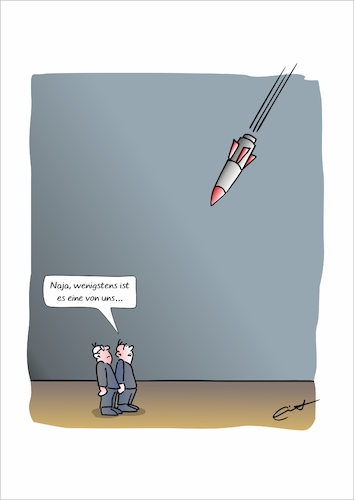 Cartoon: Eine von uns... (medium) by Bernd Eisert tagged rakete,angriff,eigene,krieg,politik,trost,rakete,angriff,eigene,krieg,politik,trost