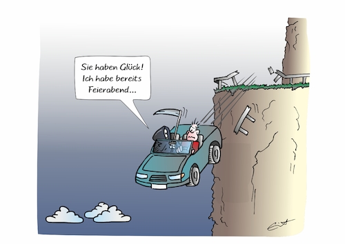 Cartoon: Feierabend (medium) by Bernd Eisert tagged auto,abgrund,tod,beifahrer,feierabend,überleben,auto,abgrund,tod,beifahrer,feierabend,überleben