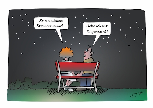 Cartoon: KI Himmel (medium) by Bernd Eisert tagged sterne,himmel,paar,romantik,ki,bank,nacht