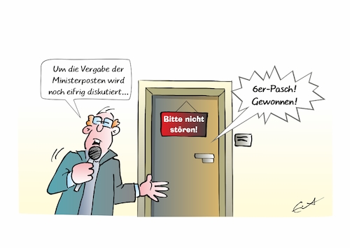 Cartoon: Ministerposten (medium) by Bernd Eisert tagged minister,wahl,reporter,glücksspiel,posten,minister,wahl,reporter,glücksspiel,posten