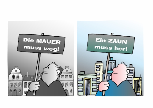 Cartoon: Neue Grenzen (medium) by Bernd Eisert tagged demonstrant,plakat,mauer,grenze,zaun,grenzzaun,demonstrant,plakat,mauer,grenze,zaun,grenzzaun
