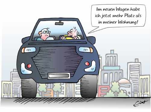Cartoon: Platzangebot (medium) by Bernd Eisert tagged auto,größe,wohnung,angeber,irrsinn,auto,größe,wohnung,angeber,irrsinn