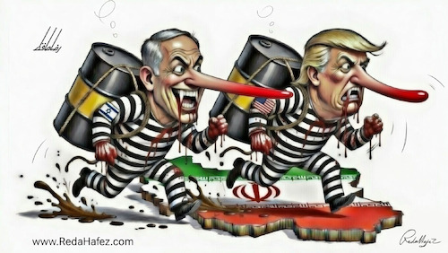 Cartoon: Oil Thieves (medium) by Reda Hafez tagged usa,israel,iran,war,oil