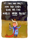 Cartoon: Noble War Prize (small) by omoko tagged tronald,dump,president,noble,war,prize,peace,shit,tie,shitlogic,bomb,rocket,donald,trump,idiotism,cloud,smoke,explosion,drone