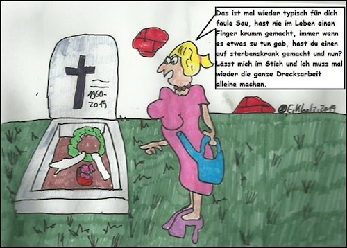Cartoon: Die boshafte Witwe... (medium) by Kritzelspacko78 tagged witwe,hass,bosheit,trauer,tod,grab,friedhof,gesellschaft,frau,mann