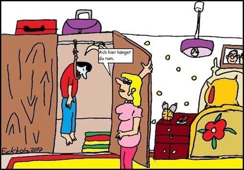 Cartoon: Im Schlafraum... (medium) by Kritzelspacko78 tagged schlafraum,hängen,suizid,mann,frau,ehe,tod,selbstmord,gesellschaft,depressionen