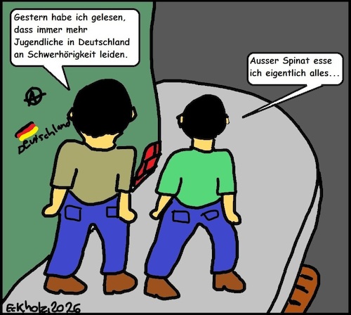 Cartoon: Schwerhörigkeit... (medium) by Klops tagged jugend,schwerhörigkeit,gesellschaft,hörschäden,lärm,gesundheit