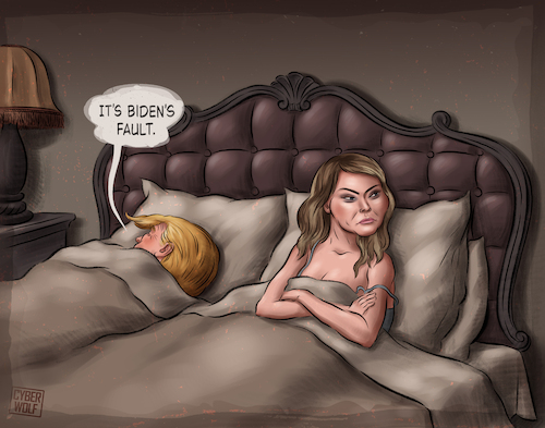 Cartoon: Bidens fault. (medium) by Cyberwolf tagged donald,melania,trump,biden,fault,political,satire