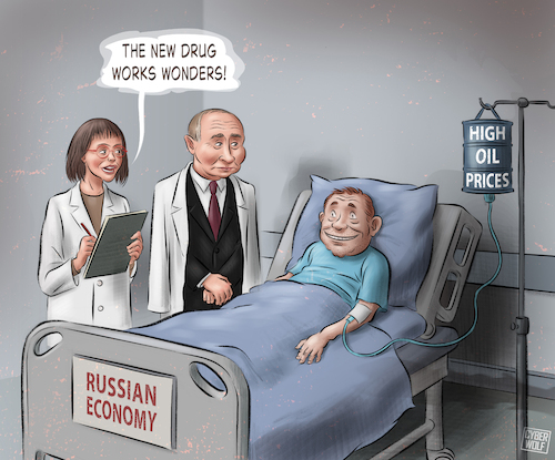 Cartoon: Miracle Treatment (medium) by Cyberwolf tagged oil,high,price,russia,putin,war,criminal,economy,conflict,geopolitics