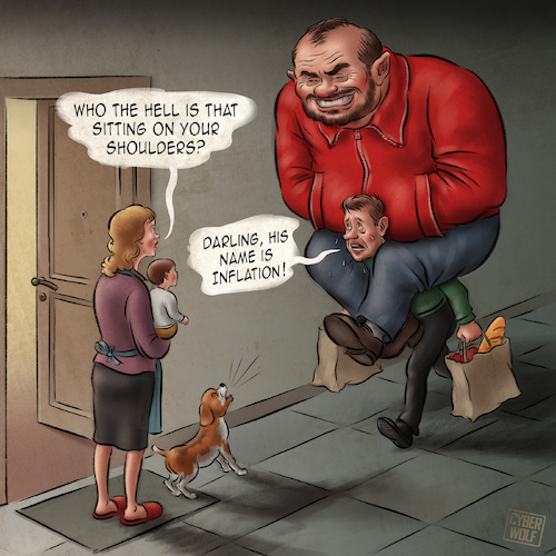 Cartoon: The Weight of Inflation (medium) by Cyberwolf tagged social,problems,inflation,rising,prices