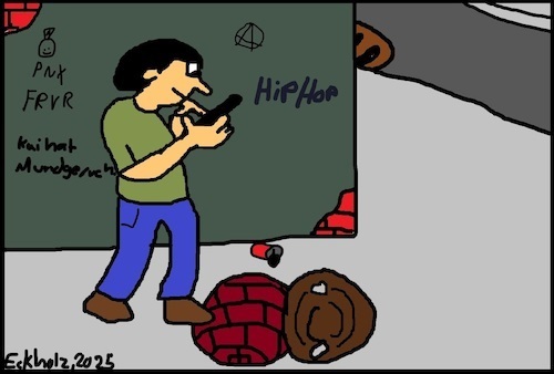 Cartoon: Ohne Worte (medium) by Kritzelpsycho tagged smartphone,handy,gesellschaft,unachtsamkeit,ignoranz,unfall,offen,gully,gefahr