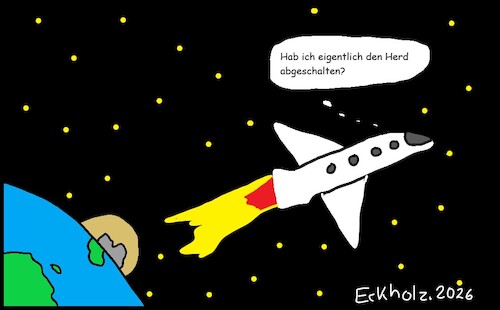 Cartoon: Bange Frage... (medium) by Pummel tagged sorgen,abheben,start,rakete,raumfahrt,kosmos,weltall,universum,ängste,vergesslichkeit