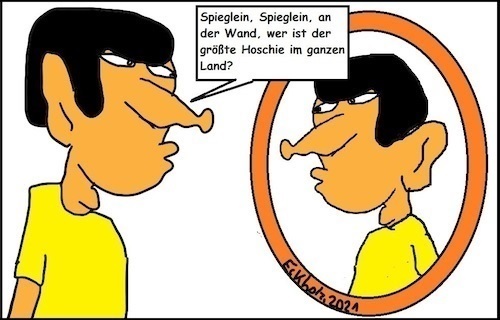 Cartoon: Spieglein - Spieglein... (medium) by Pummel tagged spieglein,mann,hoschie,verbalhornung,märchen,satire,schneewittchen,parodie