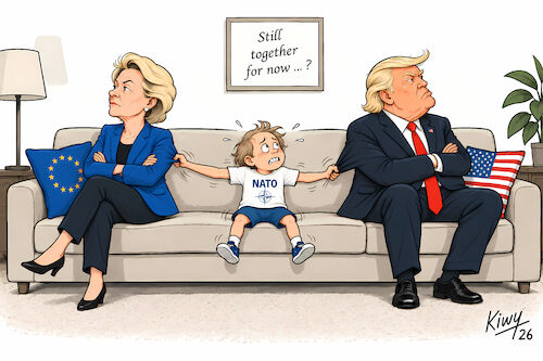Cartoon: Shared Custody (medium) by Frank Kiwy tagged nato,europe,usa,trump,transatlantic,relations,geopolitics,alliance,nato,europe,usa,trump,transatlantic,relations,geopolitics,alliance