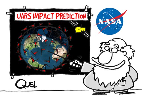 Cartoon: UARS SATELLITE IMPACT PREDICTION (medium) by QUEL tagged uars,satellite,impact,prediction