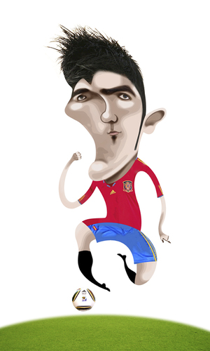 Cartoon: David Villa (medium) by pincho tagged david,villa,seleccion,spain,gol,delantero,valencia,barcelona,crack,football,futbol,mundial,jabulani