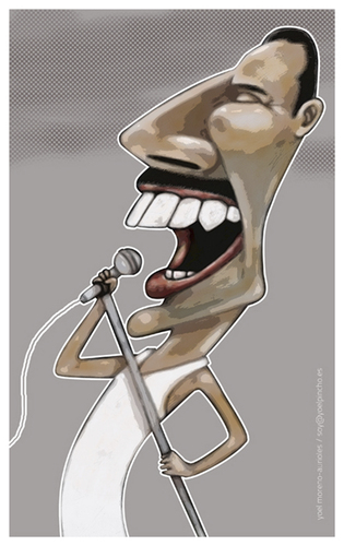 Cartoon: Freddy Mercury (medium) by pincho tagged freddy,mercury,caricatura,cantante,musica,queen,rock,farrokh,bulsara