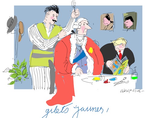 Cartoon: Louis 16 (medium) by gungor tagged france,france,gilets,jaunes,gelbwesten,wutbürger,straßenkampf,monarchie,trump,populist