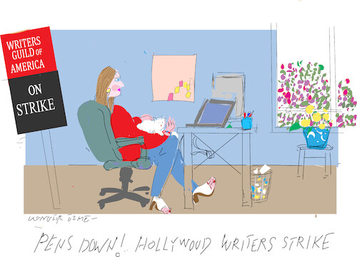 Cartoon: Pens down (medium) by gungor tagged hollywood,writers,on,the,strike,2023,hollywood,writers,on,the,streike,2023