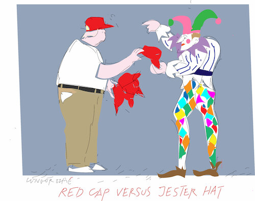 Red cap versus jester hat