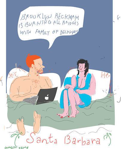 Cartoon: Sunny Santa Barbara (medium) by gungor tagged brooklyn,beckhams,feud,brooklyn,beckham,feud