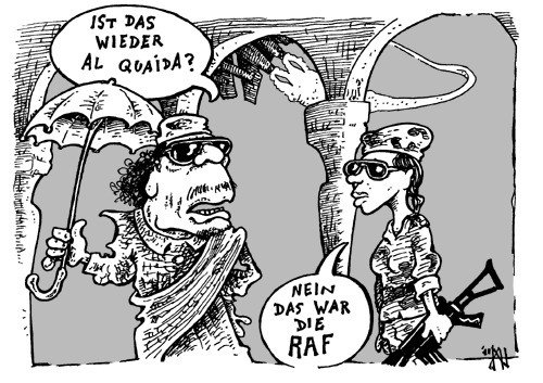 Cartoon: im Nebel des Krieges (medium) by JP tagged gaddafi,libyen,raf,al,quaida