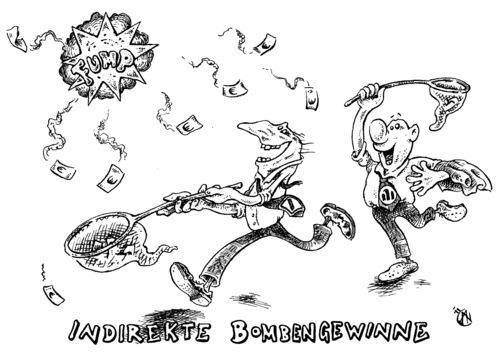 Cartoon: indirekte Bombengewinne (medium) by JP tagged streubomben,deutsche,bank,allianz