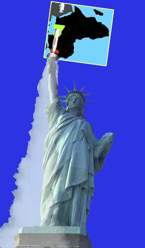 Cartoon: Freedom 11 (medium) by Summa summa tagged freedom,statue,2011,libya,usa,nato,new,york,cruise,missile,tomahawk