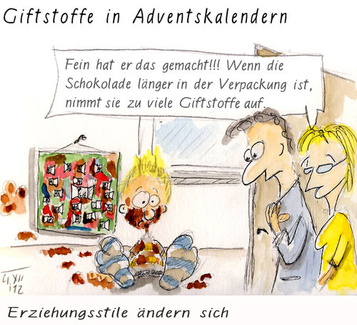 Cartoon: Advent (medium) by Lupe tagged advent,kalender,adventskalender,schokolade,kidner,eltern,erziehung,schadstofe,gifte,lebensmittel,gift,schadstoff,verpackung,weihnachten