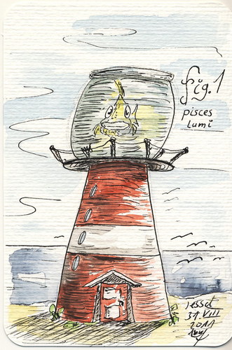 Cartoon: Leuchtfisch (medium) by Lupe tagged leuchtturm,fisch,strand,insel,texel,lampe,leuchten,energie