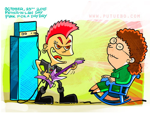Cartoon: Mother-in-Law and Punk for a Day (medium) by putuebo tagged motherinlaw,punk,music,celebration