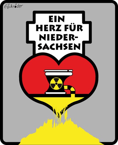 Cartoon: Ein Herz für Niedersachsen (medium) by ESchröder tagged zwischenlager,endlager,zwo,asse,gorleben,niedersachsen,atommüll,atomklo,atom