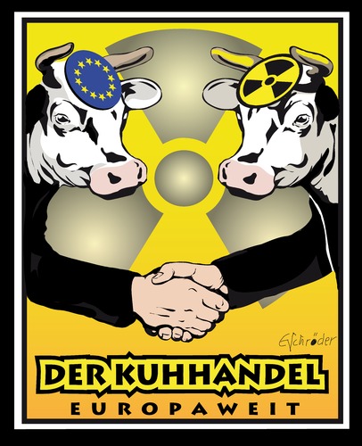 Cartoon: Kuhhandel europaweit (medium) by ESchröder tagged atom,atomernergie,atomstrom,energiewende,kuhhandel,korruption,lobby,gau,endlager,wiederaufbereitung,fukushima,assezwei,gorleben