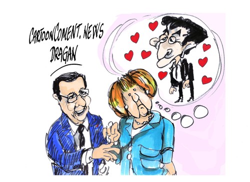 Cartoon: cohabitacion (medium) by Dragan tagged francois,hollande,angela,merkel,nikolas,sarkozy,alemania,francia,bruselas,consejo,europeo,politics,cartoon