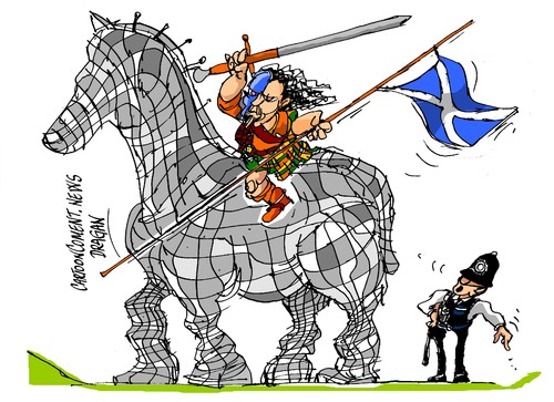 Cartoon: Escocia-William Wallace (medium) by Dragan tagged escocia,william,wallace,gran,bretana,inglatera,independencia,referendum,politics,cartoon