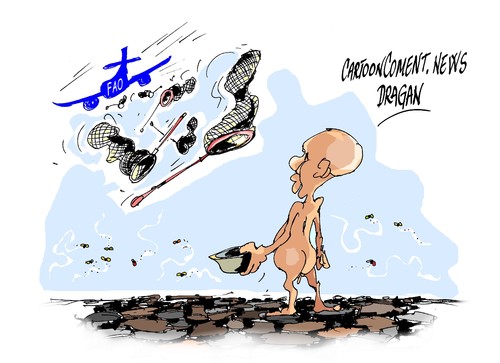 Cartoon: FAO-animando consumo (medium) by Dragan tagged fao,organizacion,de,naciones,unidas,onu,un,alimentacion,hambre,politics,cartoon