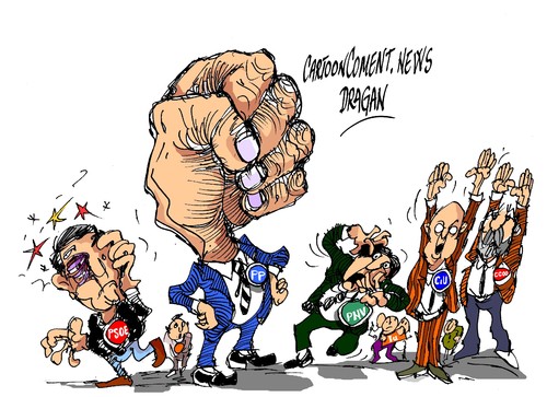 Cartoon: Gobierno PP-ajustes tecnicos (medium) by Dragan tagged gobierno,pp,partido,popular,espana,seguridad,manifestaciones,congreso,politics,cartoon