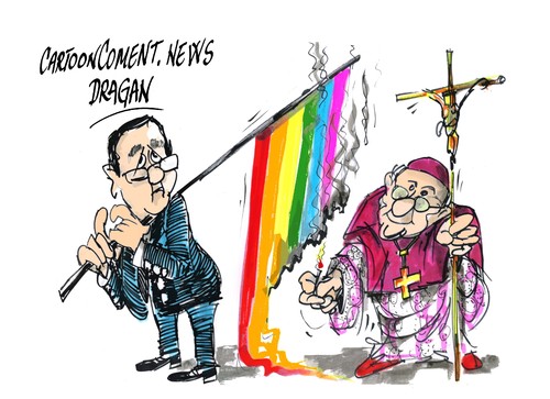Cartoon: Hollande-Iglesia (medium) by Dragan tagged francois,hollande,iglesia,catolica,matrimonio,gay