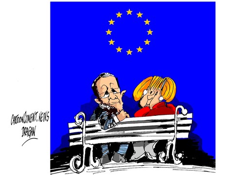 Cartoon: Hollande-Merkel-luna de miel (medium) by Dragan tagged francois,hollande,angela,merkel,ue,alemania,francia,eje,cricis,economica,politics,cartoon