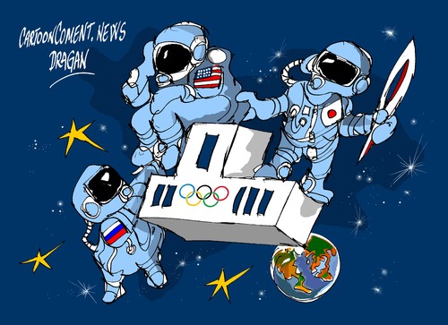 Cartoon: ISS-antorcha olimpica (medium) by Dragan tagged iss,plataforma,orbital,nasa,antorcha,olimpica,soyuz,tma,11m,cartoon