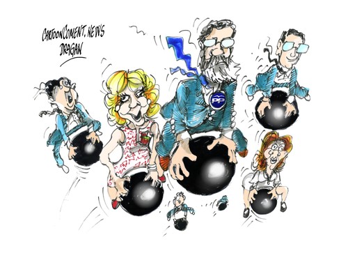 Cartoon: Mariano Rajoy-los barones (medium) by Dragan tagged mariano,rajoy,spain,partido,popular,madrid,los,barones,münchhausen,politics,cartoon