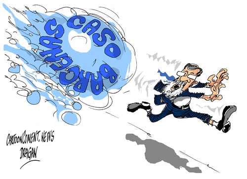 Cartoon: Mariano Rajoy-terremoto (medium) by Dragan tagged mariano,rajoy,terremoto,barcenas,corupcion,partido,popular,pp,politics,cartoon