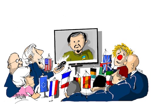 Cartoon: OTAN-mando a distancia (medium) by Dragan tagged otan,madrid,cumbre,zelenski,ukrania