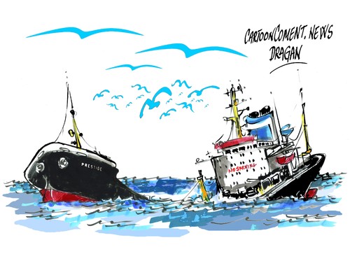 Cartoon: Prestige-desastre politico (medium) by Dragan tagged prestige,coruna,gobierno,espana,desastre,ecologico,politics,cartoon